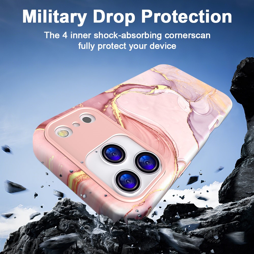  iPhone 17 Pro Max Skal Hybrid Med Marmor Tryck Rosa