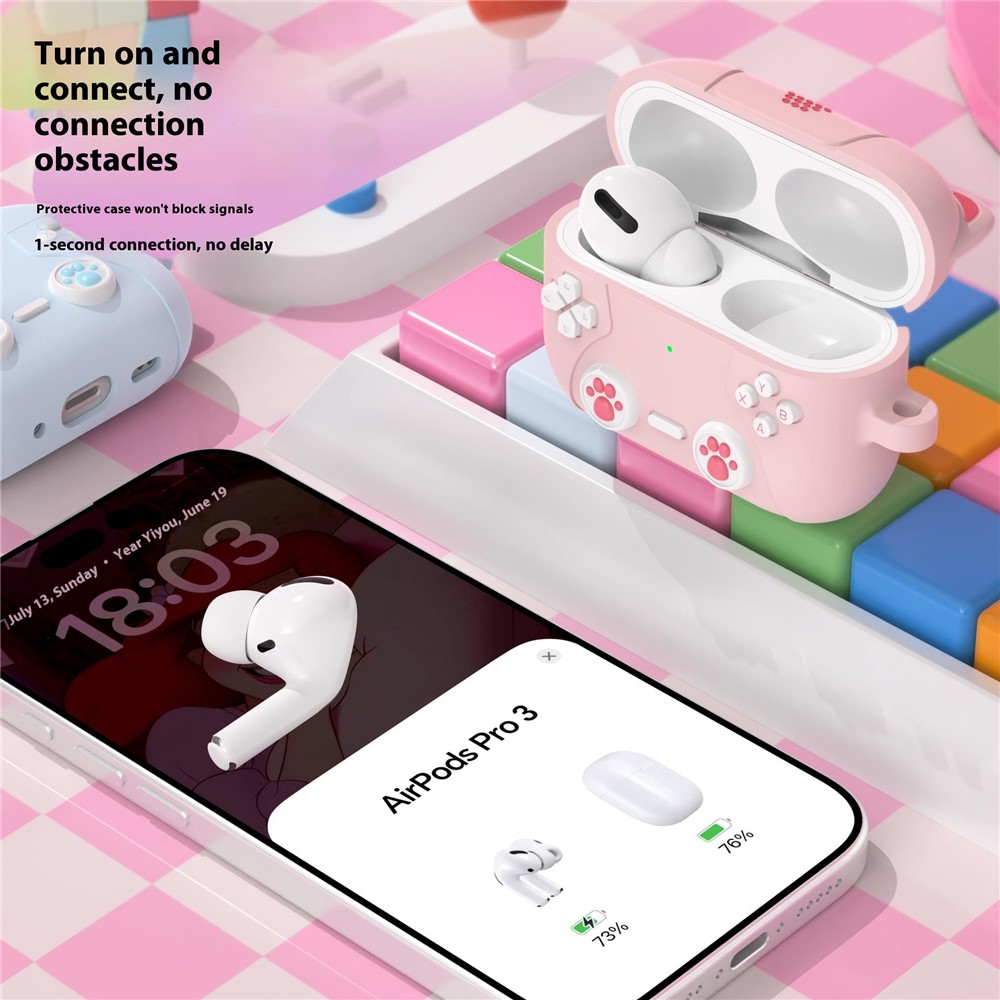  AirPods Pro 3 Skal Silikon Med Nyckelring Katt Ljus Lila
