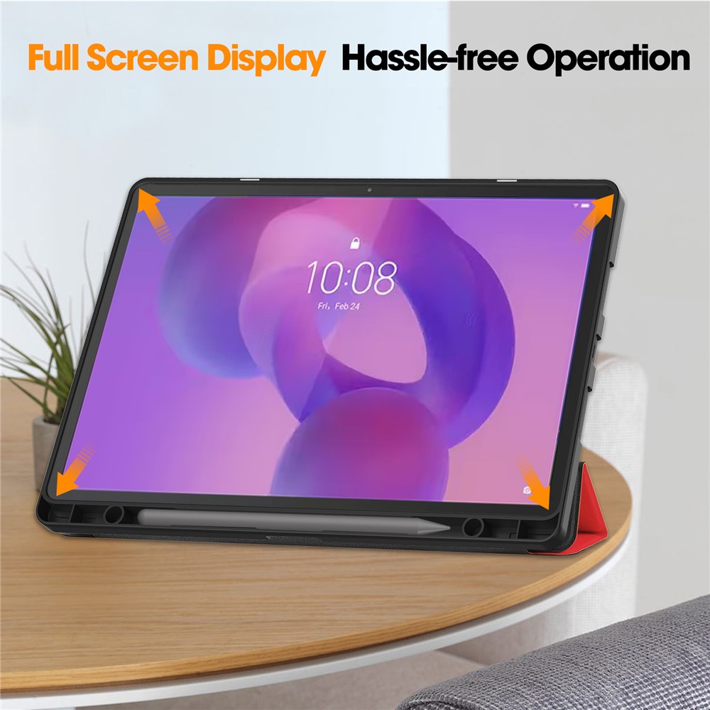  Lenovo Idea Tab Pro Fodral Tri-Fold Läder Röd