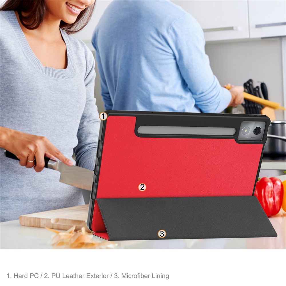  Lenovo Idea Tab Pro Fodral Tri-Fold Läder Röd