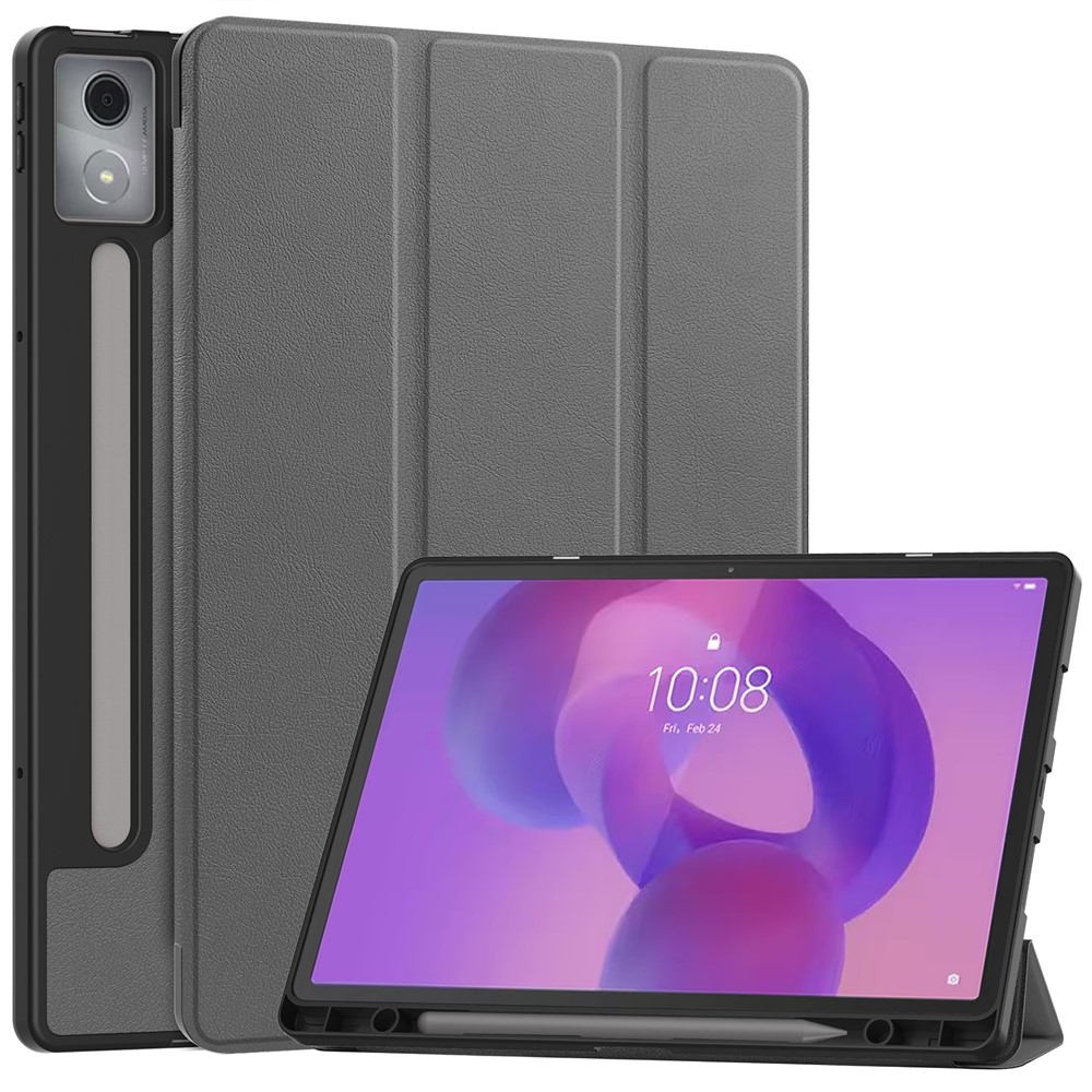  Lenovo Idea Tab Pro Fodral Tri-Fold Läder Grå