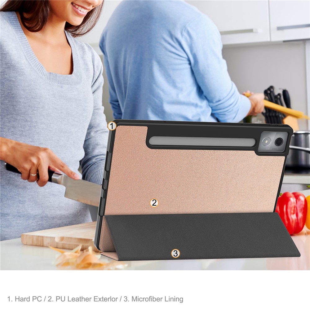  Lenovo Idea Tab Pro Fodral Tri-Fold Läder Roséguld