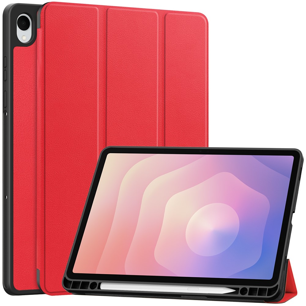  Samsung Galaxy Tab S11 Fodral Tri-Fold Läder Röd