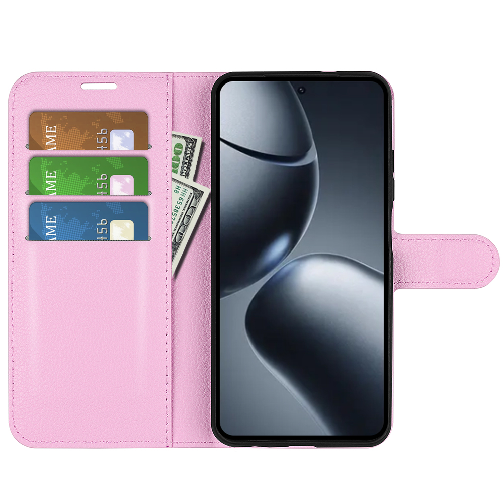  Xiaomi 15T Fodral Litchi Läder Ljus Rosa