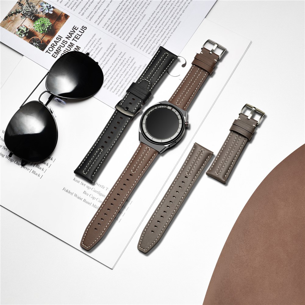  Klockarmband 22 mm Äkta Läder Mörk Brun