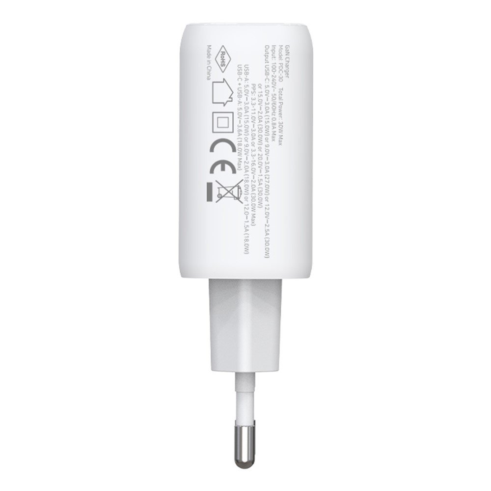 AMORUS Amorus 30W GaN PD QC USB-C / USB-A Väggladdare Vit