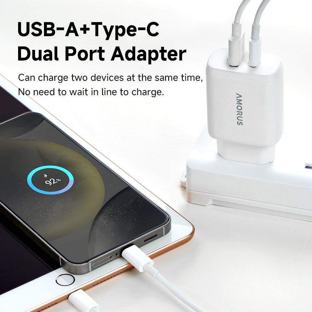 AMORUS Amorus 30W GaN PD QC USB-C / USB-A Väggladdare Vit
