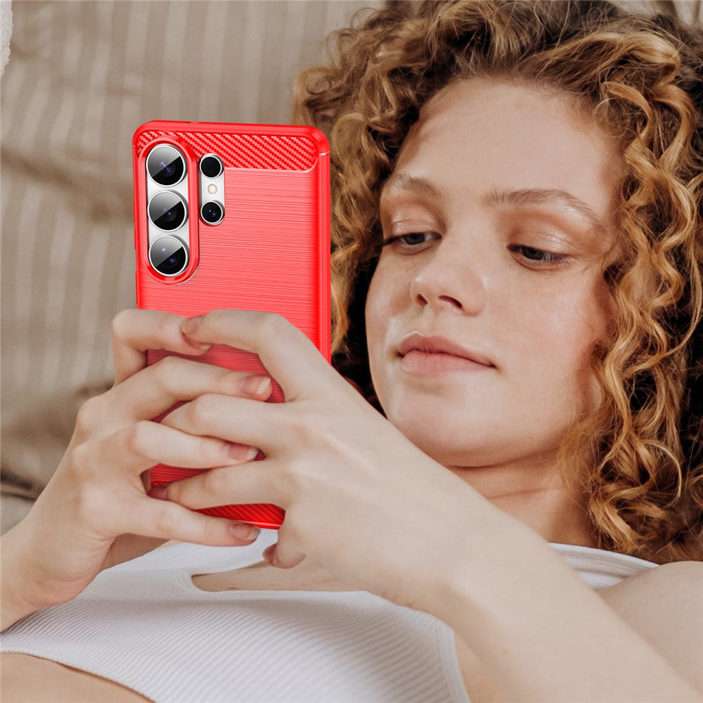  Samsung Galaxy S26 Ultra Skal Borstad Stål Textur Röd
