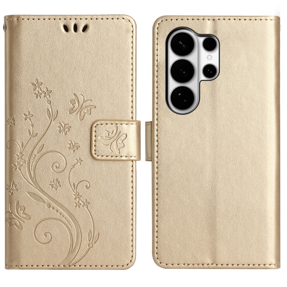  Samsung Galaxy S26 Ultra Fodral Med Blommigt Tryck Guld