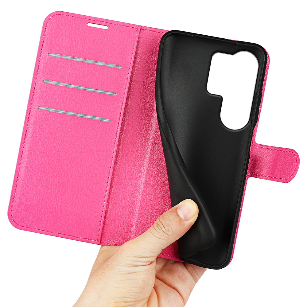  Samsung Galaxy S26 Ultra Fodral Litchi Läder Rosa