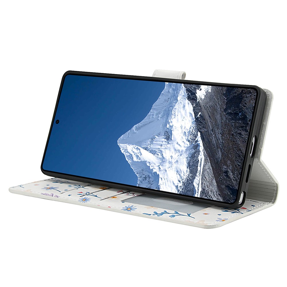  Samsung Galaxy S26 Ultra Fodral Rhombus Läder Blommor Vit