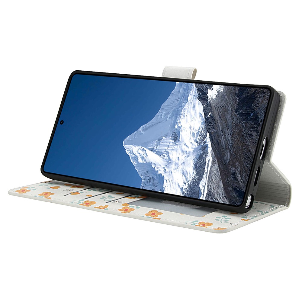  Samsung Galaxy S26 Ultra Fodral Rhombus Läder Blommor Vit
