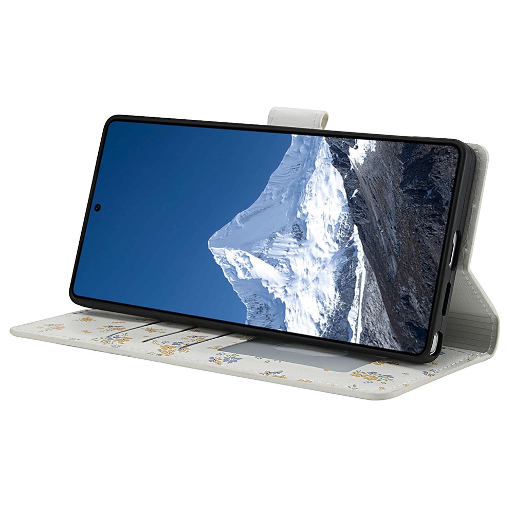  Samsung Galaxy S26 Ultra Fodral Rhombus Läder Blommor Vit