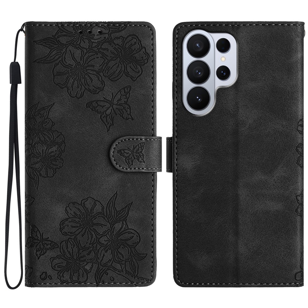  Samsung Galaxy S26 Ultra Fodral Med Blommigt Tryck Läder Svart
