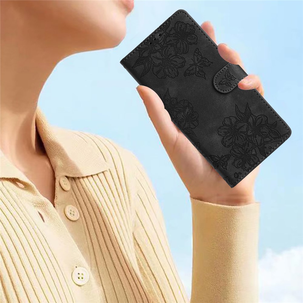 Samsung Galaxy S26 Ultra Fodral Med Blommigt Tryck Läder Svart