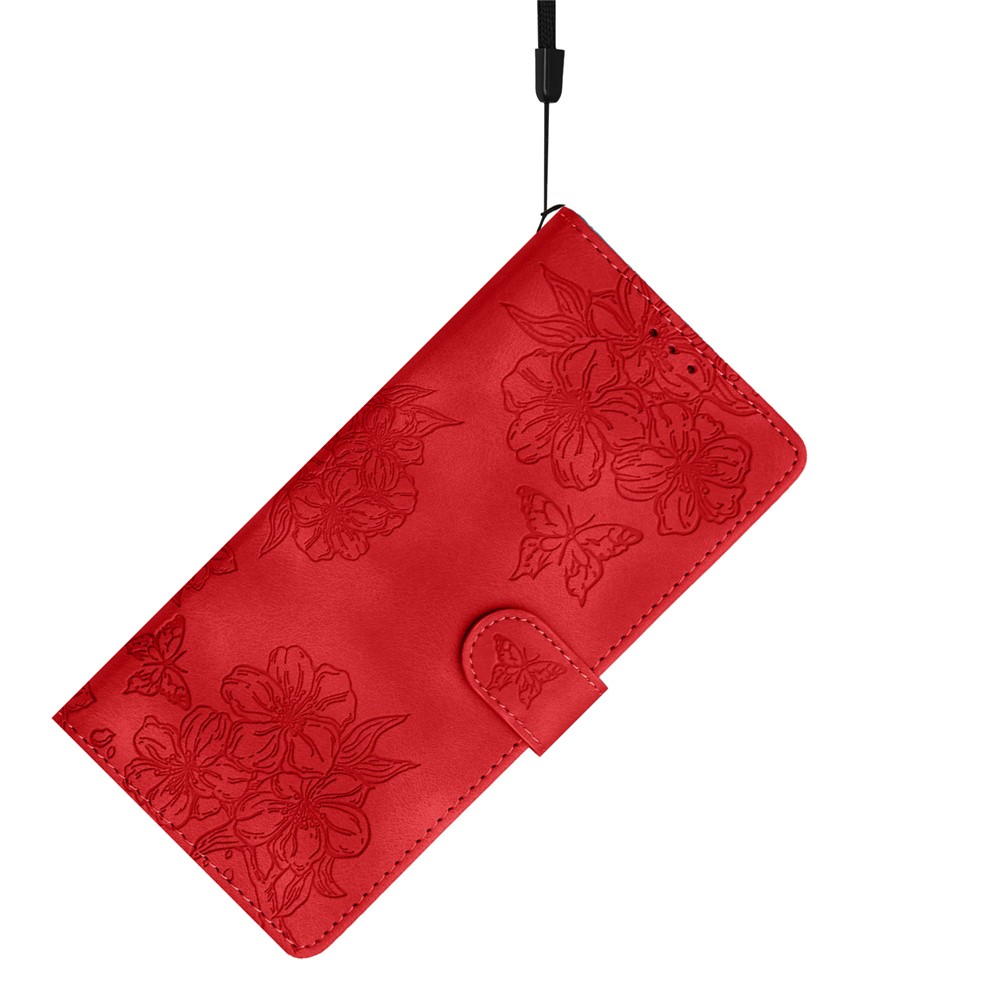  Samsung Galaxy S26 Ultra Fodral Med Blommigt Tryck Läder Röd