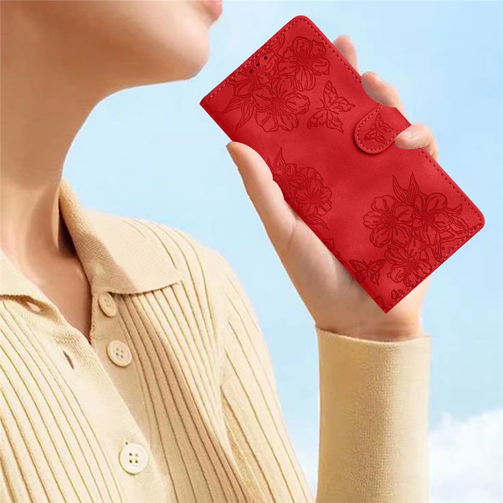  Samsung Galaxy S26 Ultra Fodral Med Blommigt Tryck Läder Röd