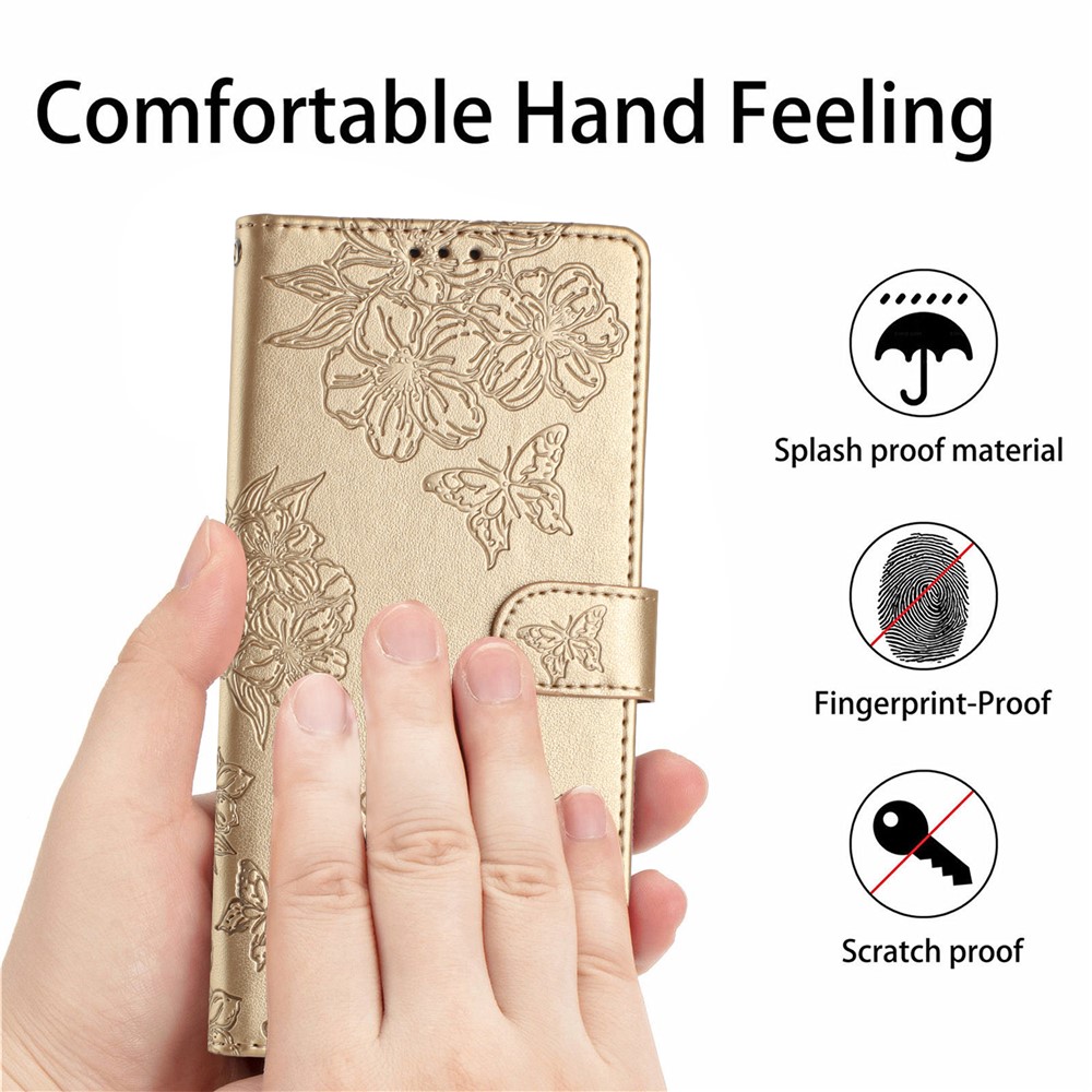  Samsung Galaxy S26 Ultra Fodral Med Blommigt Tryck Läder Guld