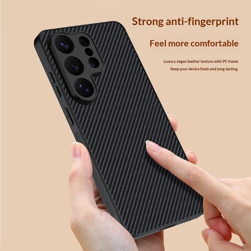  Samsung Galaxy S26 Ultra Skal Läder Kolfiber Textur Svart