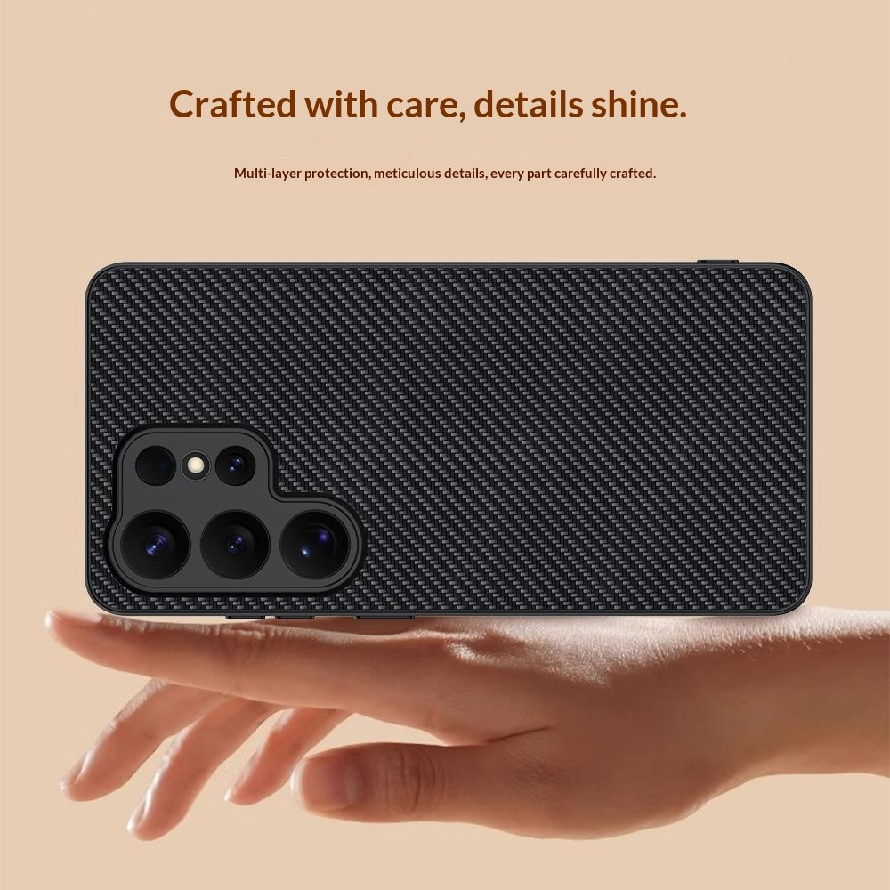  Samsung Galaxy S26 Ultra Skal Läder Kolfiber Textur Svart