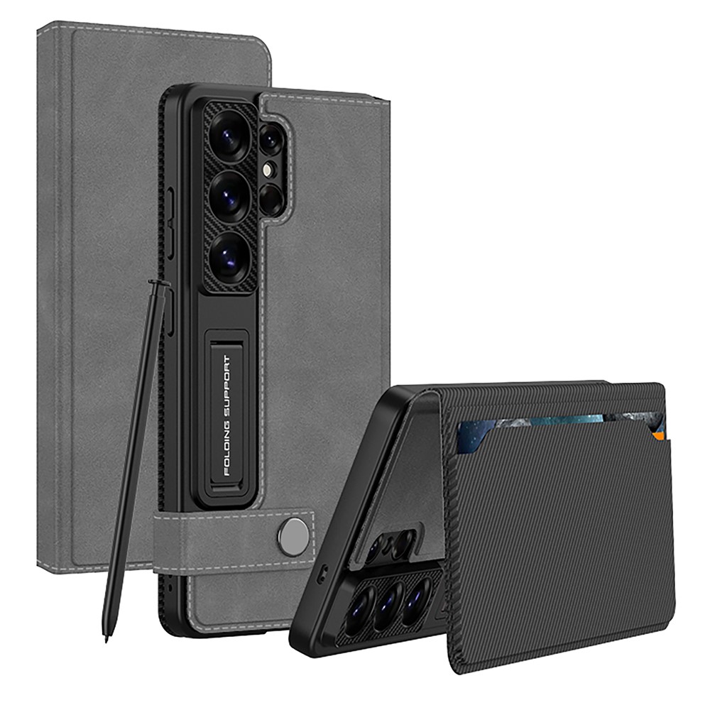 GKK GKK Samsung Galaxy S26 Ultra Fodral Kickstand Läder Grå