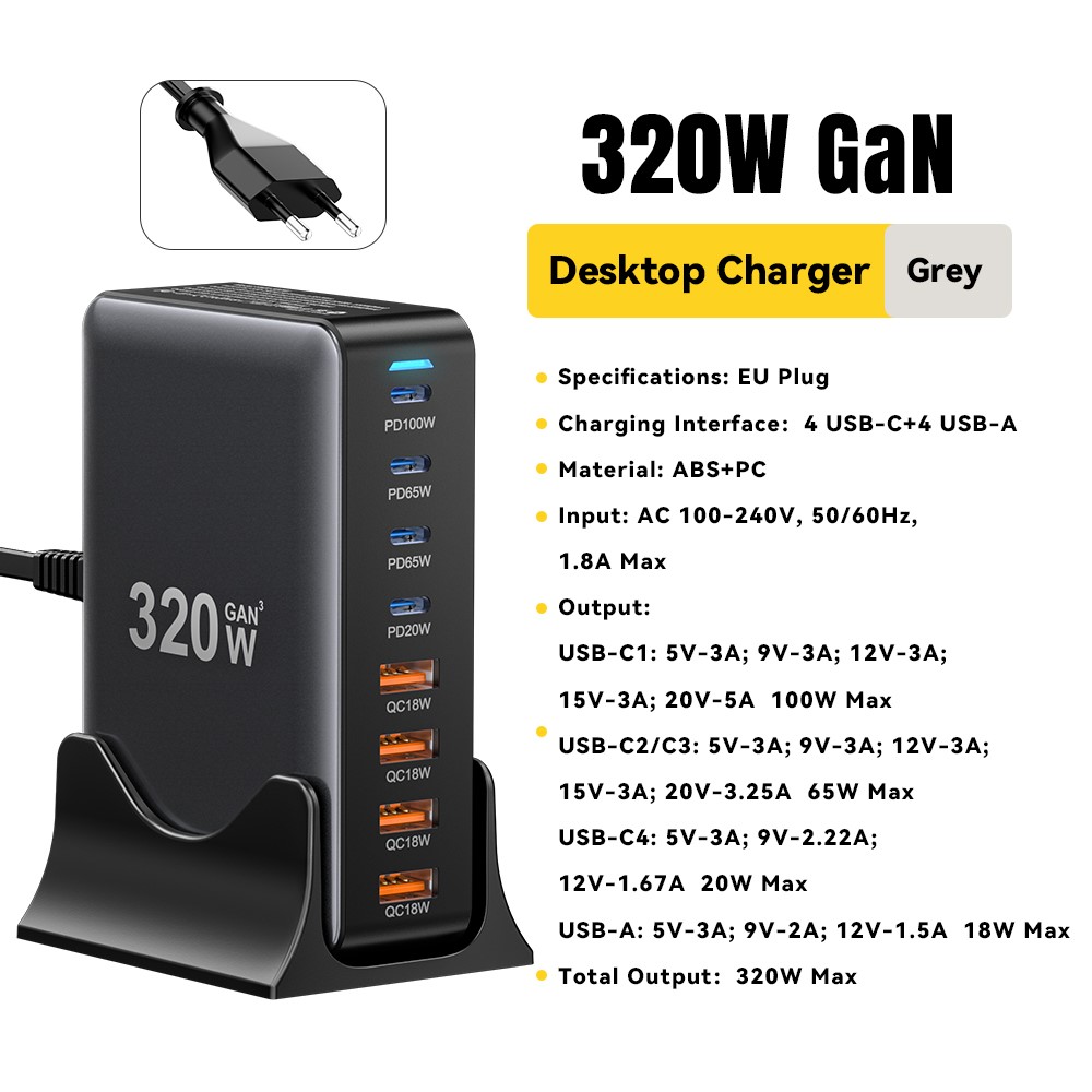 ESSAGER ESSAGER 320W Laddningsstation USB-C / USB-A Svart