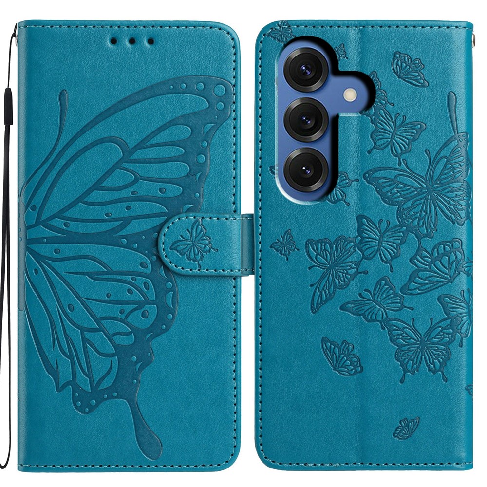  Samsung Galaxy S26 Fodral Fjäril Tryck Blå