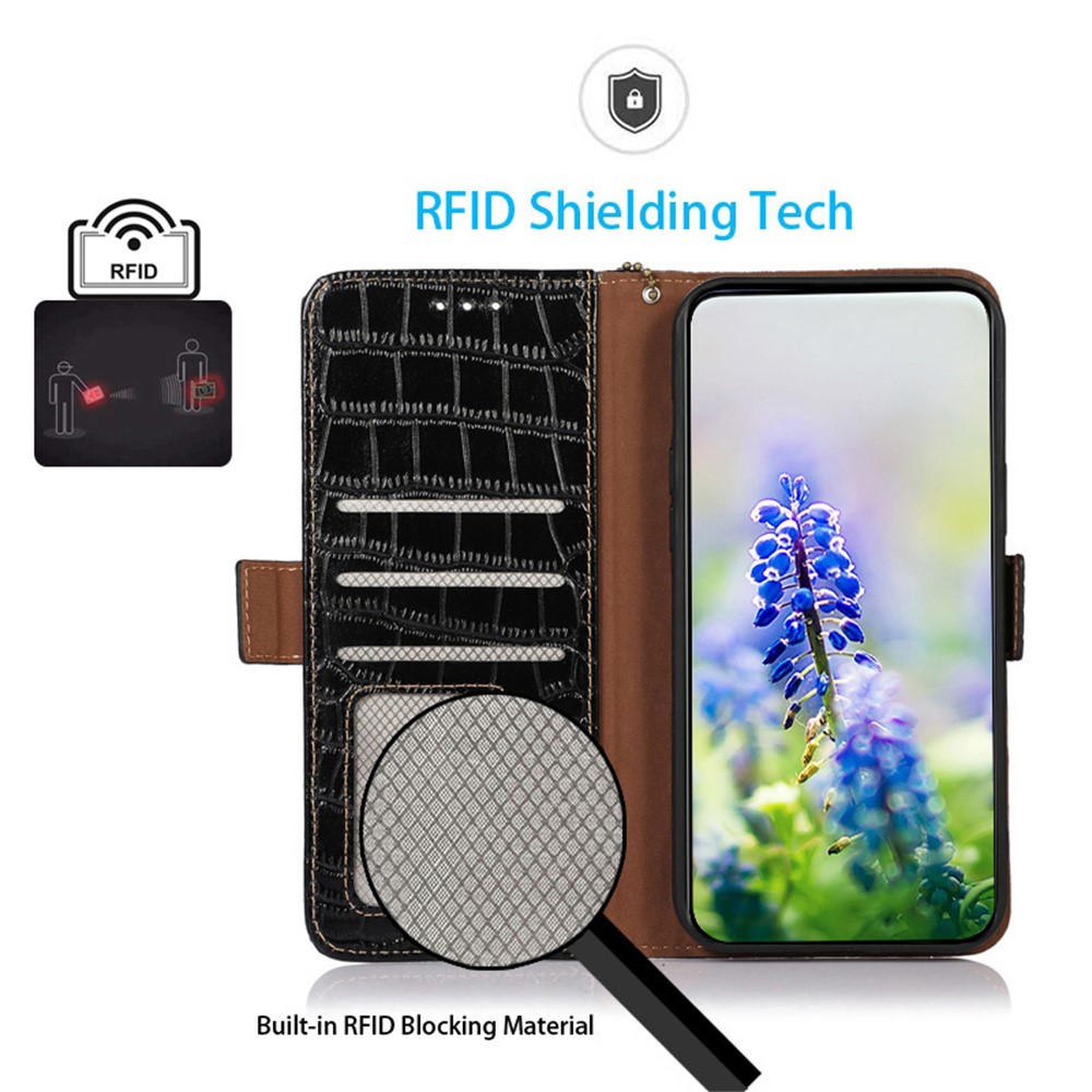  Samsung Galaxy S26 Fodral RFID Äkta Läder Krokodil Textur
