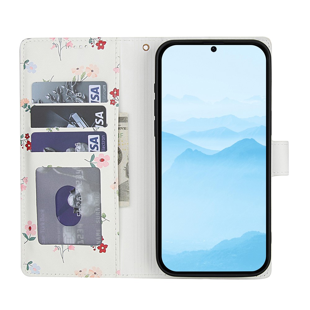  Samsung Galaxy S26 Fodral Rhombus Läder Blommor Vit