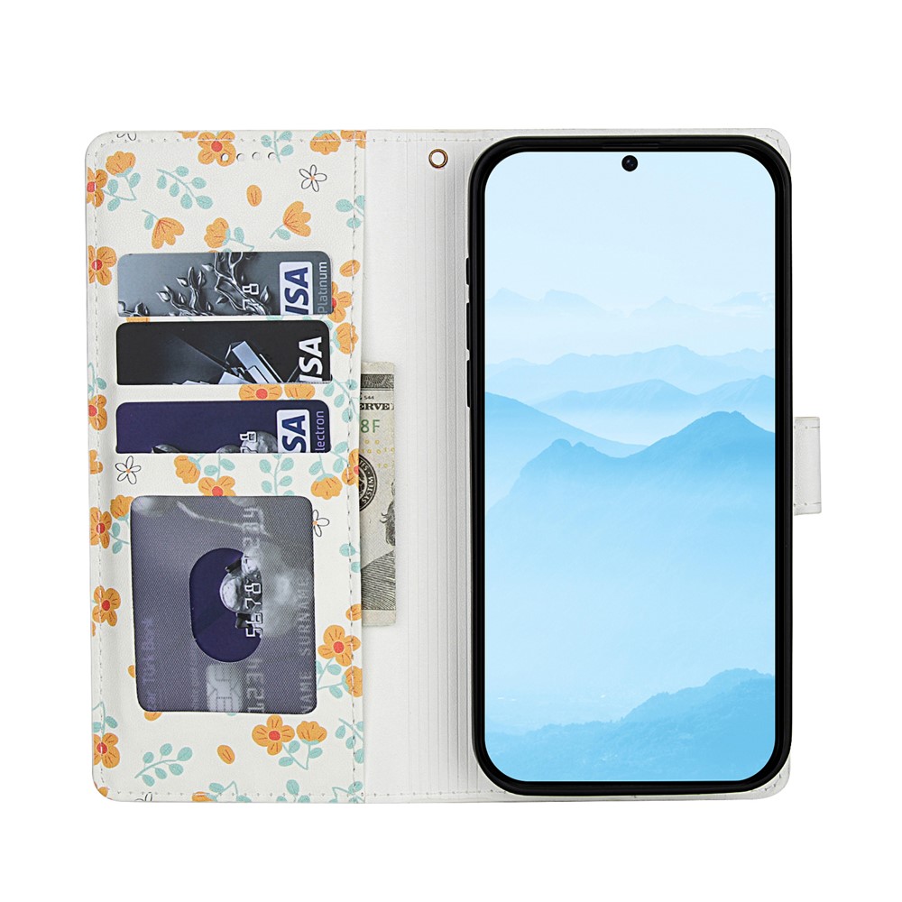  Samsung Galaxy S26 Fodral Rhombus Läder Blommor Vit