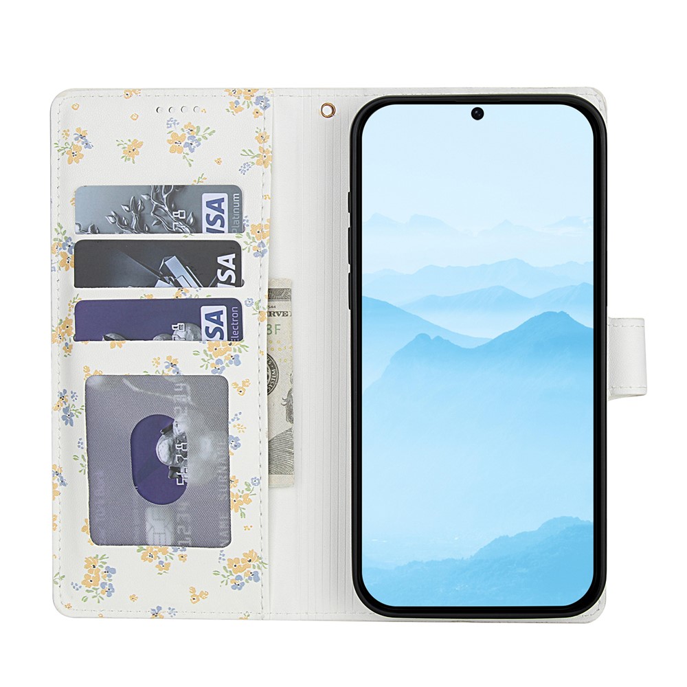  Samsung Galaxy S26 Fodral Rhombus Läder Blommor Vit