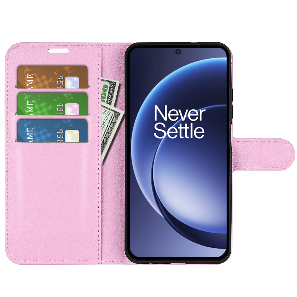  OnePlus 15 Fodral Litchi Läder Ljus Rosa