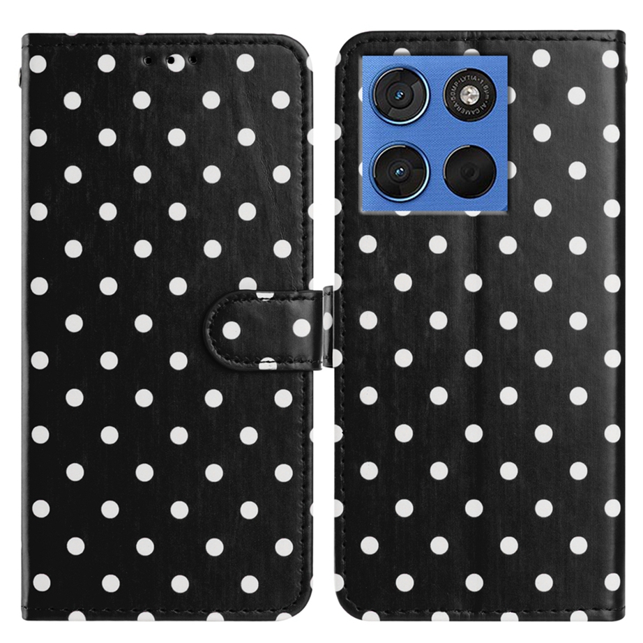  Motorola Edge 70 Fodral Polka Dot Läder Svart / Vit