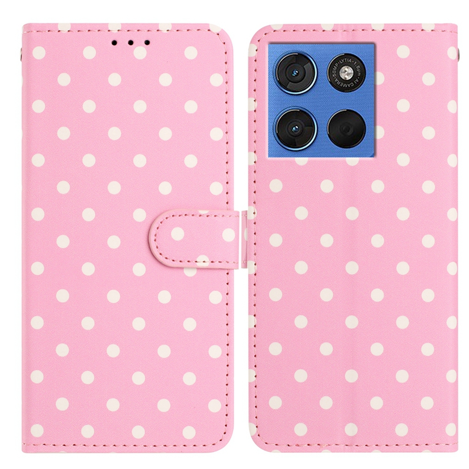  Motorola Edge 70 Fodral Polka Dot Läder Rosa / Vit