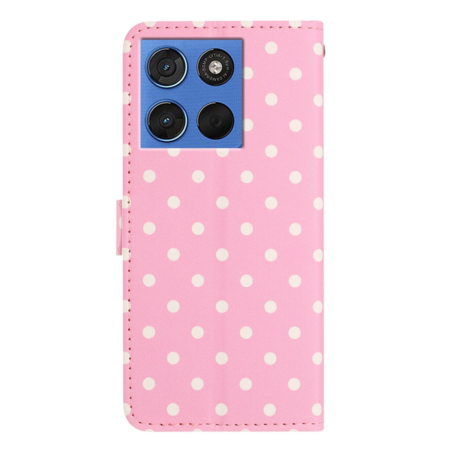  Motorola Edge 70 Fodral Polka Dot Läder Rosa / Vit