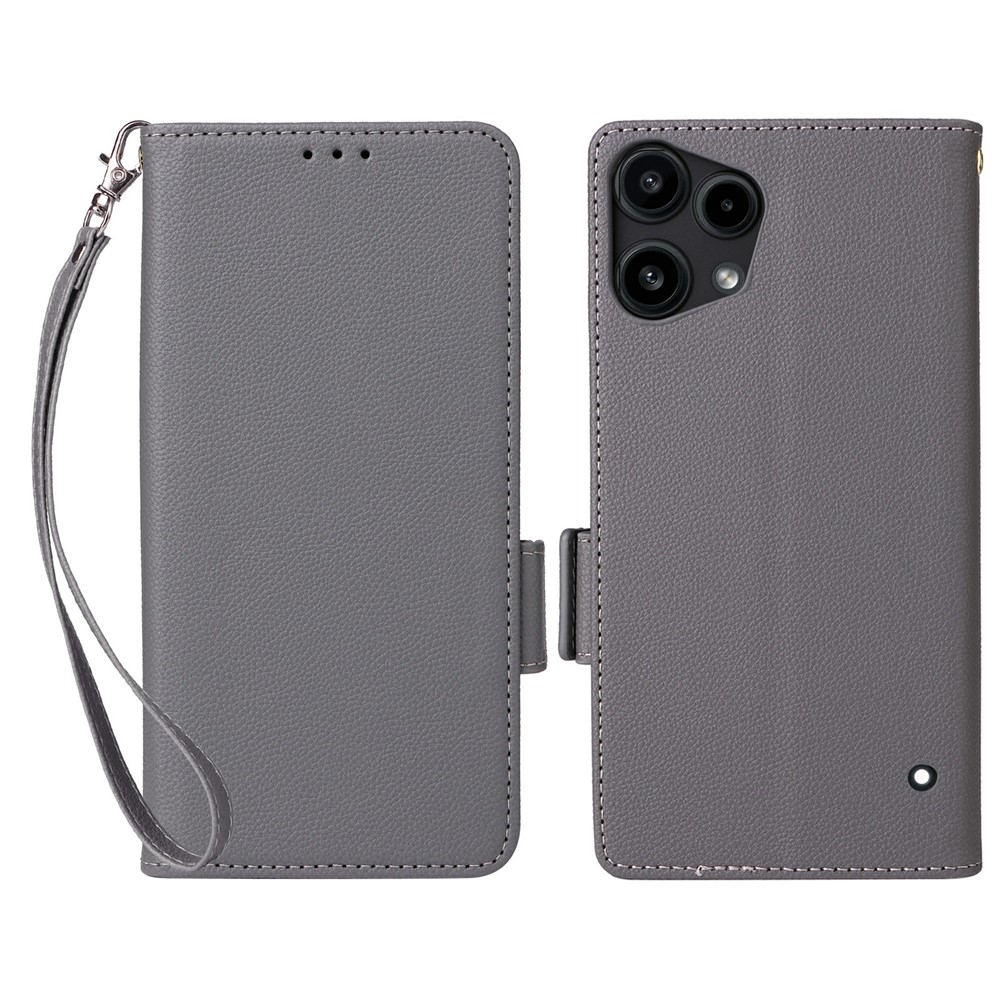  Nothing Phone 3a Lite Fodral Litchi Läder Grå