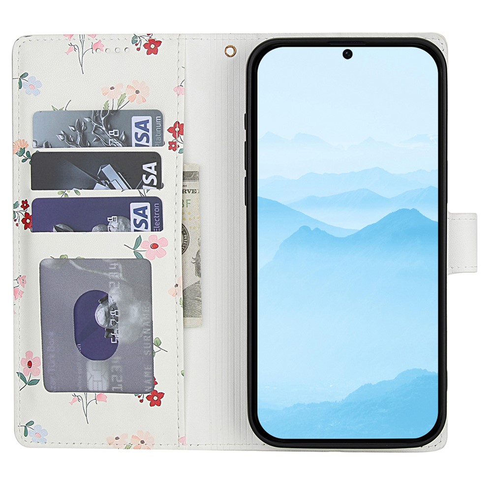 Samsung Galaxy A37/A36/A56 Fodral Rhombus Läder Blommor Vit