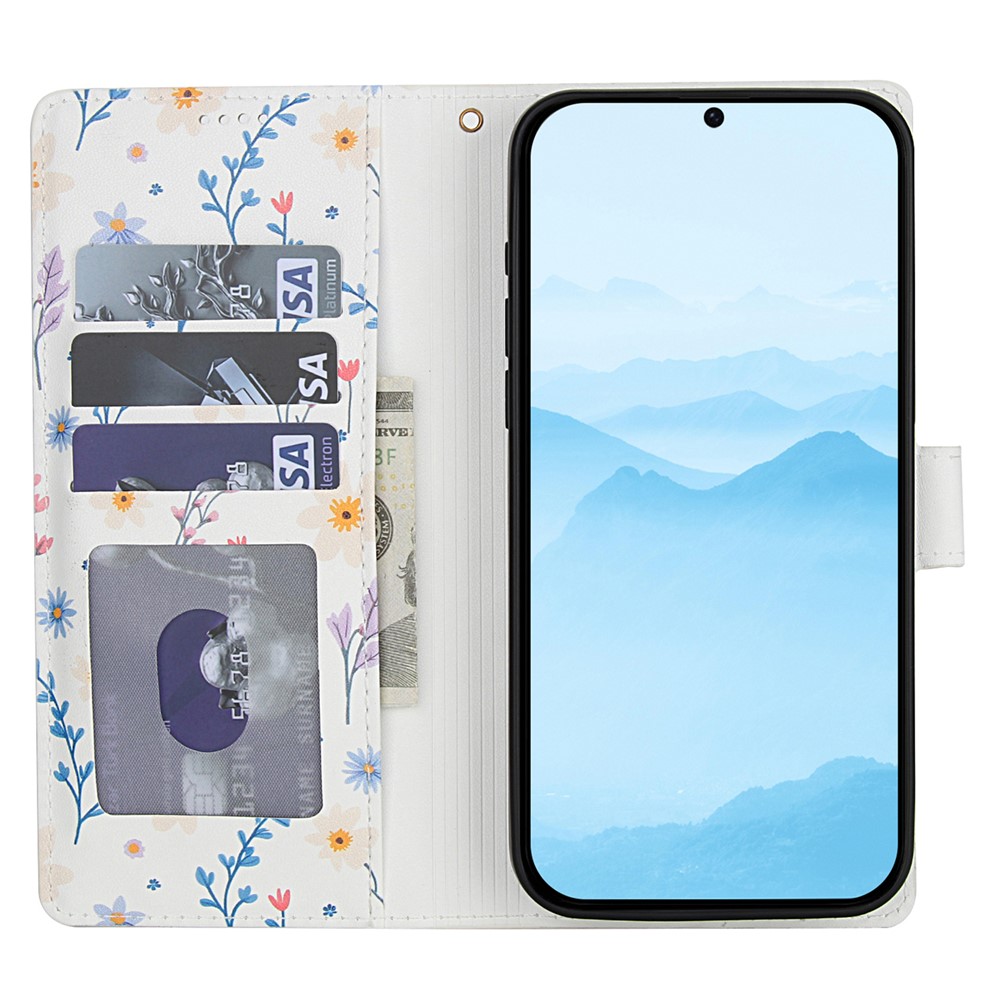  Samsung Galaxy A37/A36/A56 Fodral Rhombus Läder Blommor Vit