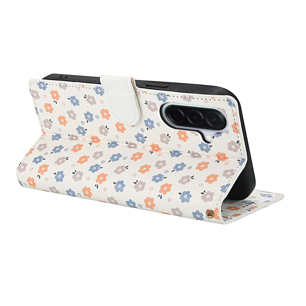  Samsung Galaxy A37/A36/A56 Fodral Rhombus Läder Blommor Vit