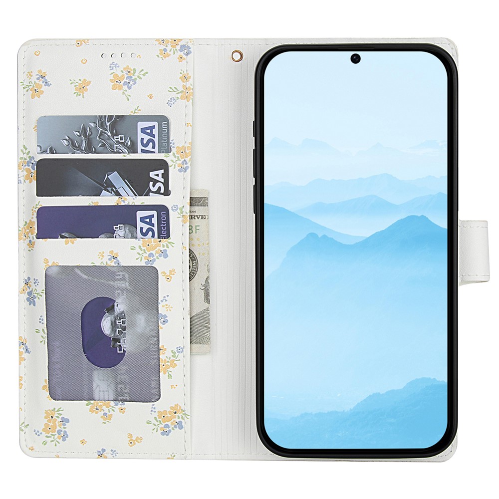  Samsung Galaxy A37/A36/A56 Fodral Rhombus Läder Blommor Vit