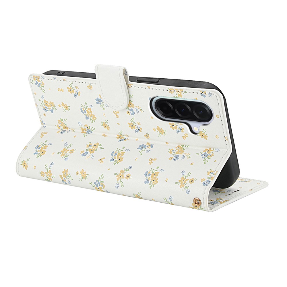  Samsung Galaxy A37/A36/A56 Fodral Rhombus Läder Blommor Vit
