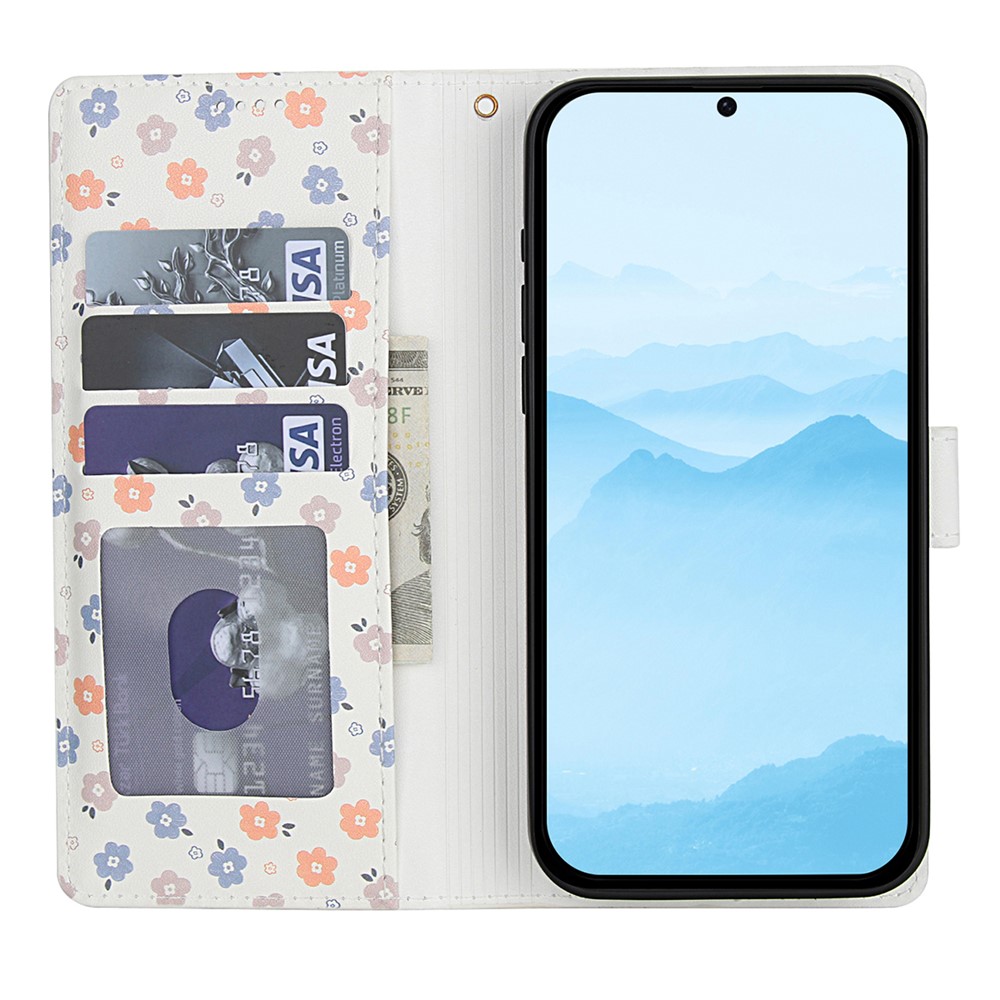  Samsung Galaxy A57 5G Fodral Rhombus Läder Blommor Vit