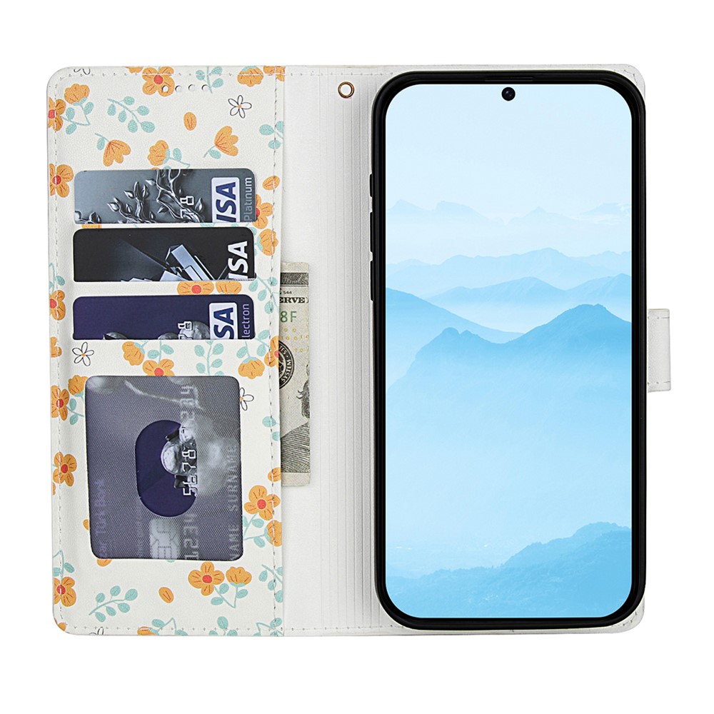  Samsung Galaxy A57 5G Fodral Rhombus Läder Blommor Vit