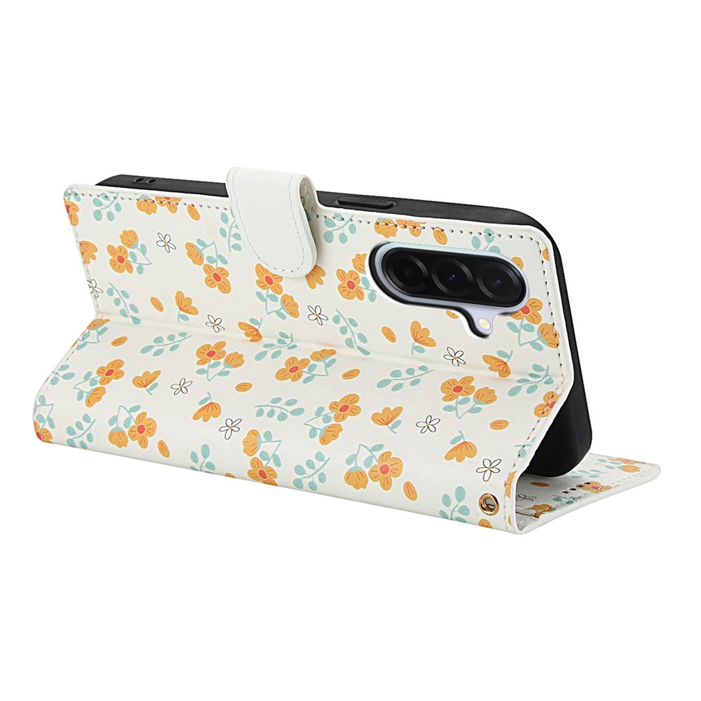  Samsung Galaxy A57 5G Fodral Rhombus Läder Blommor Vit