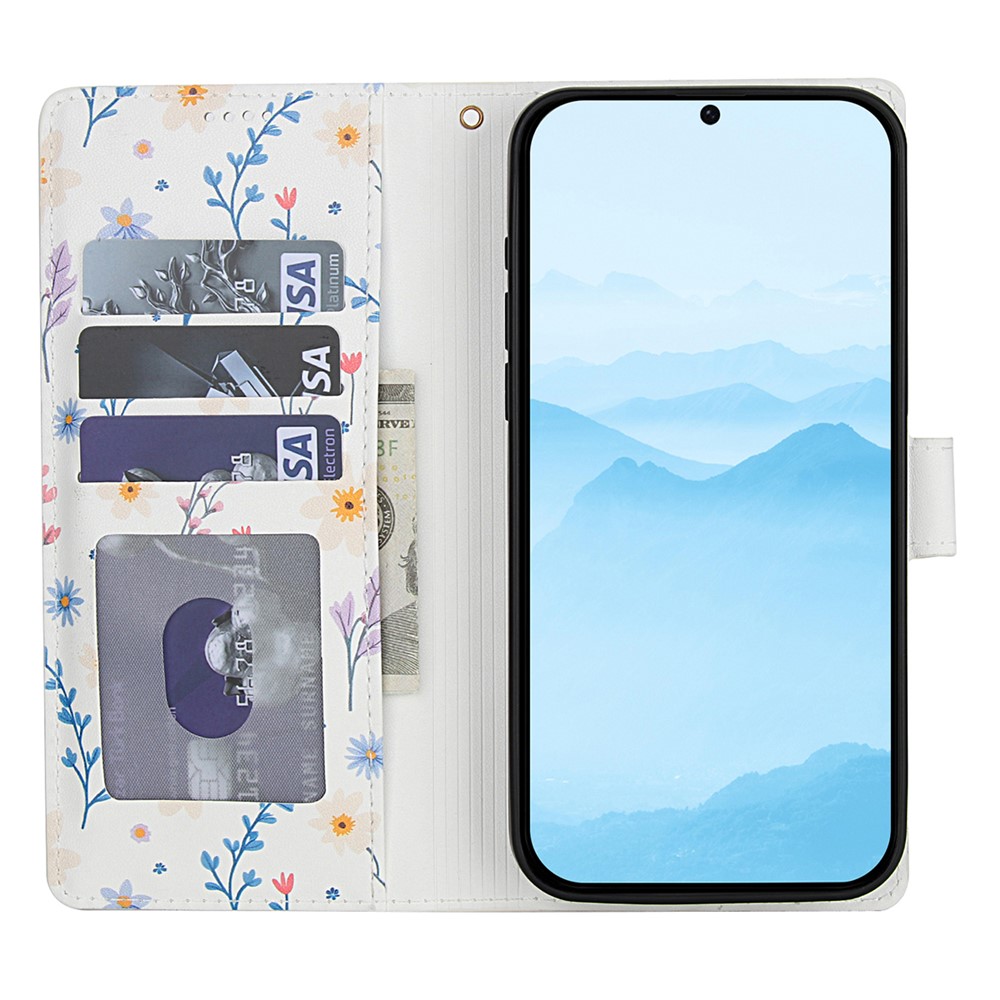  Samsung Galaxy A57 5G Fodral Rhombus Läder Blommor Vit