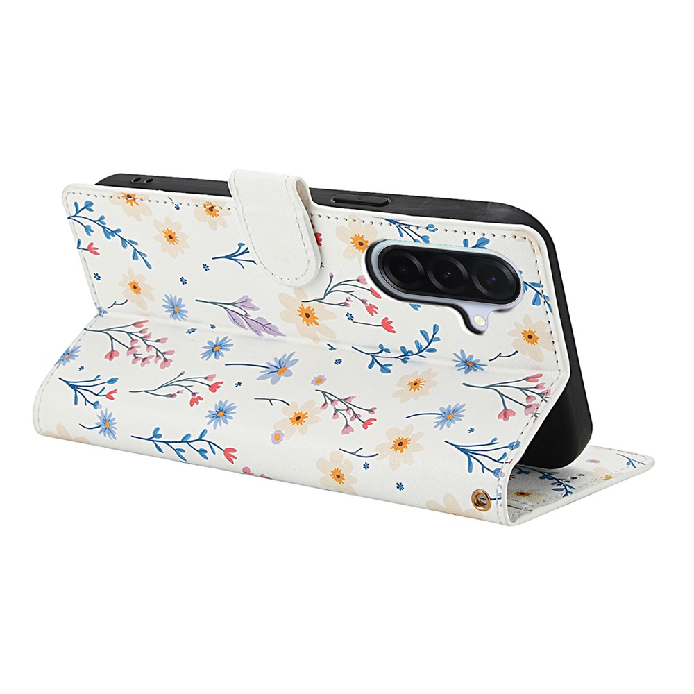  Samsung Galaxy A57 5G Fodral Rhombus Läder Blommor Vit