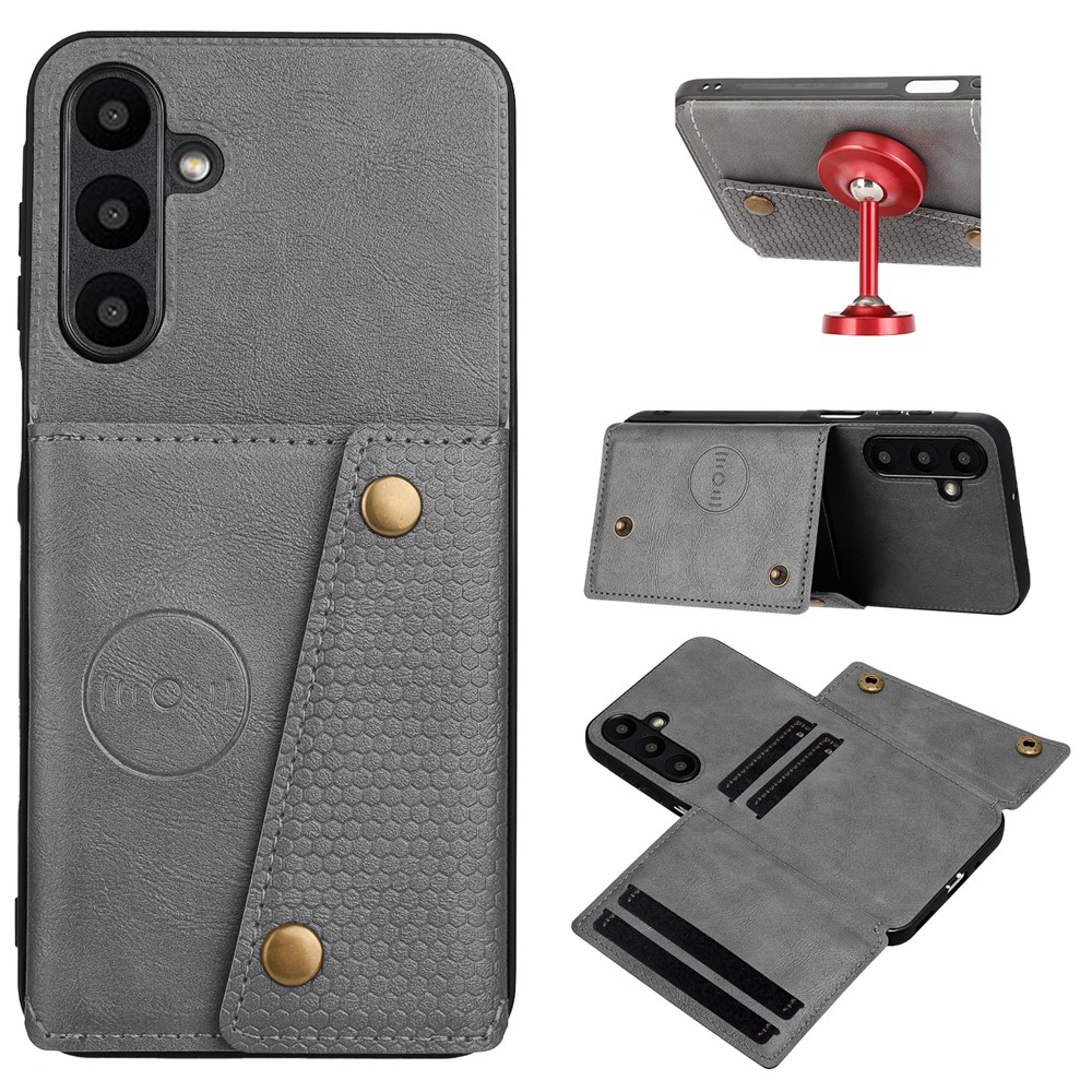  Samsung Galaxy A37 5G Skal Läder Med Kortfack Och Magnet Grå