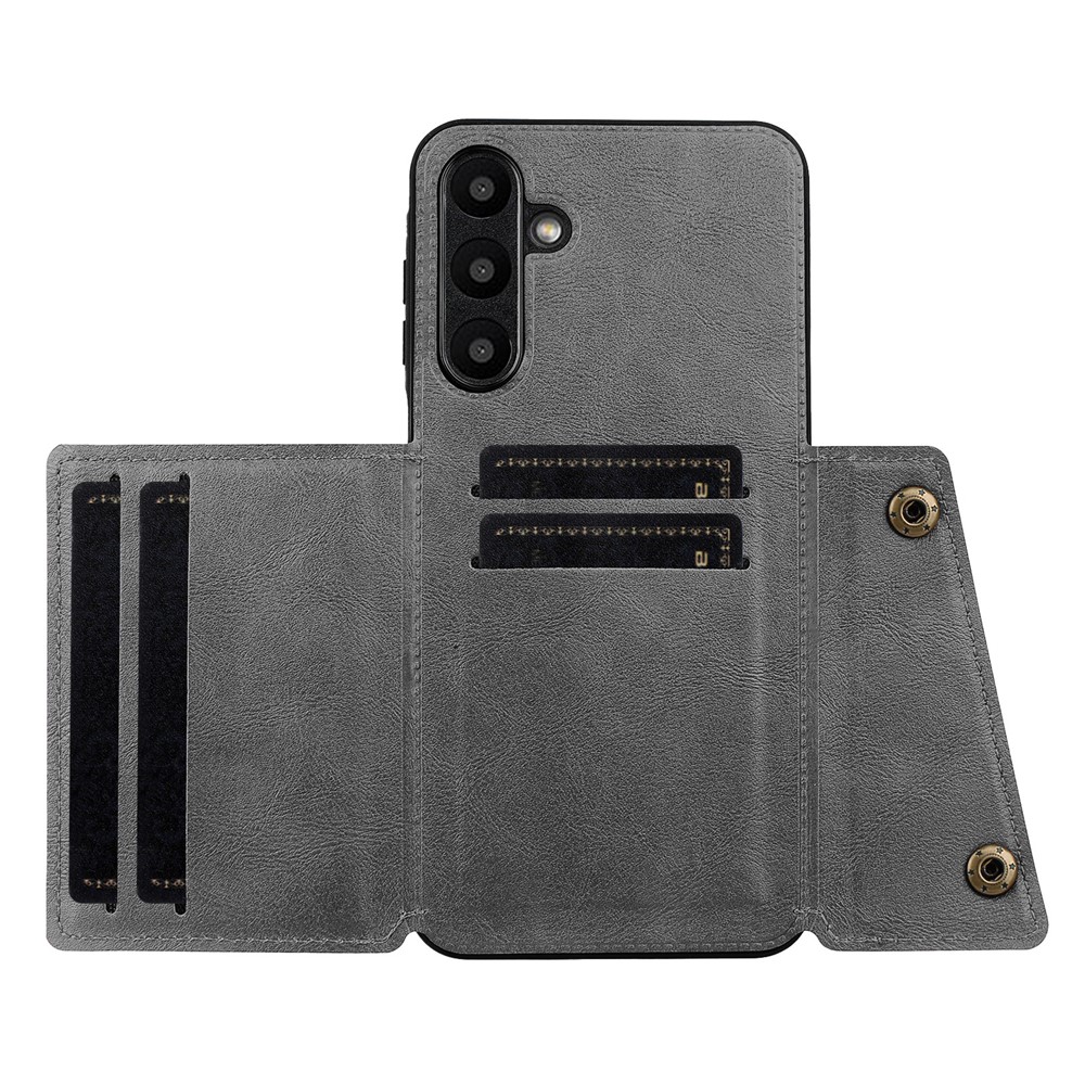  Samsung Galaxy A57 5G Skal Läder Med Kortfack Och Magnet Grå