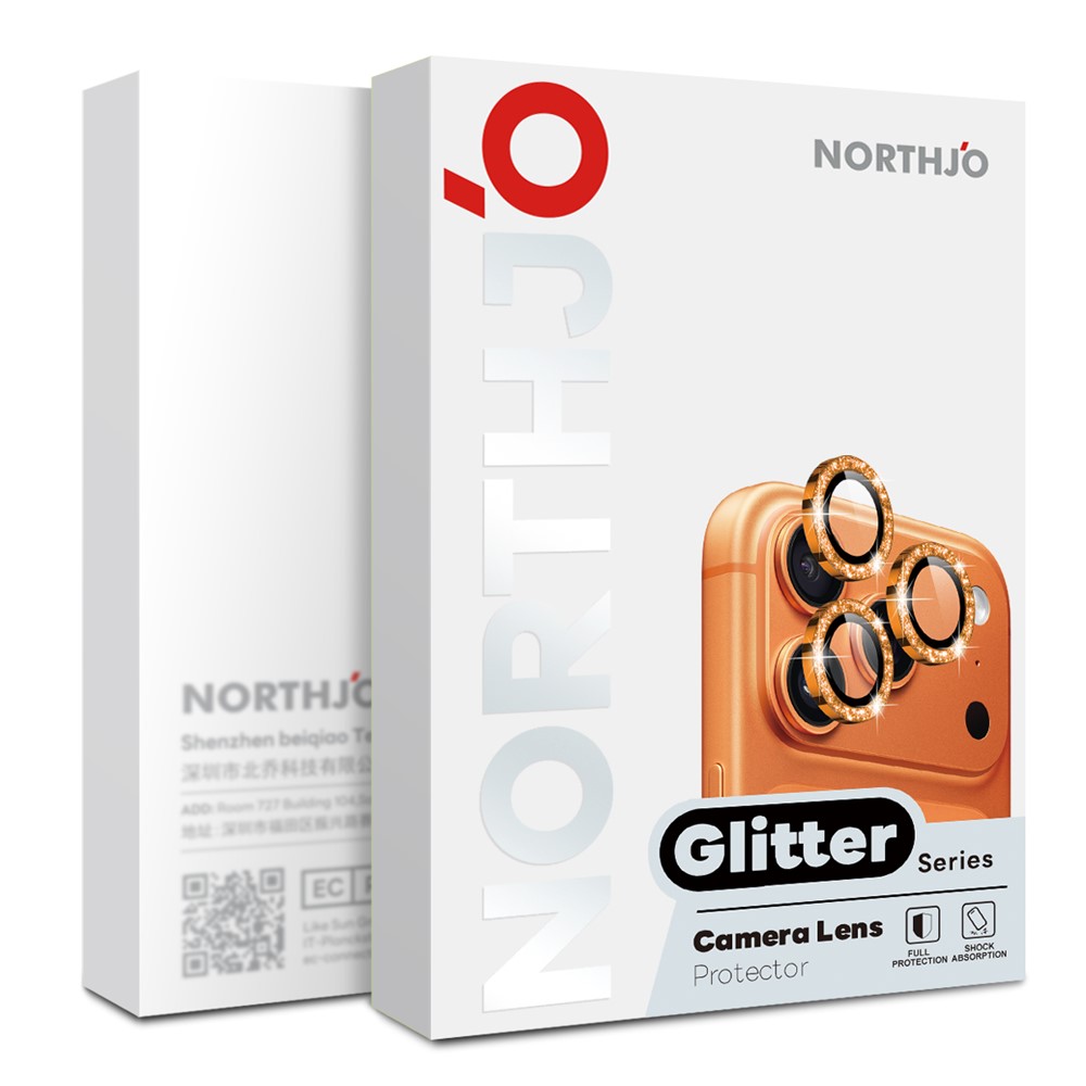 NORTHJO NORTHJO iPhone 17 Pro/17 Pro Max Linsskydd Glitter Orange