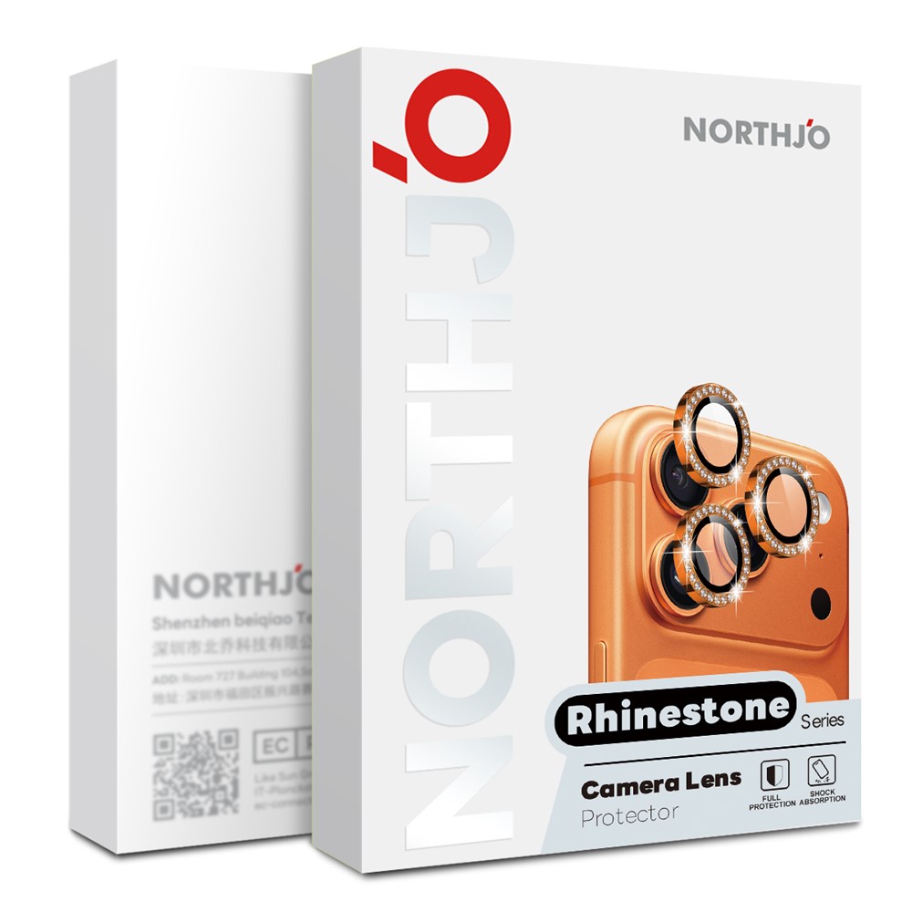 NORTHJO NORTHJO iPhone 17 Pro/17 Pro Max Linsskydd Strass Orange